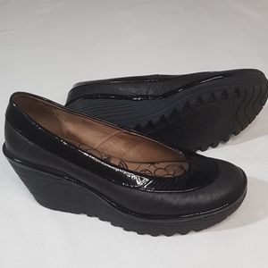 Fly London Platform Wedge Black Pumps Sz39